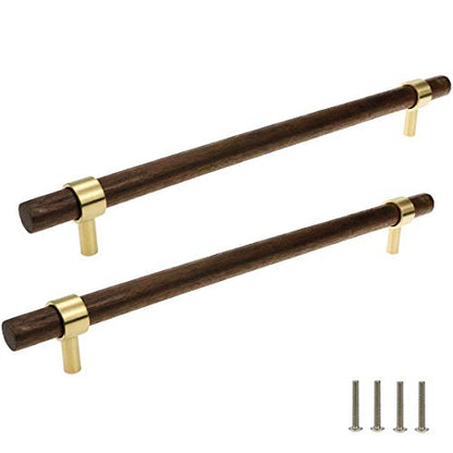 Drawer 11.02"/280mm Pulls Brass Walnut for Kitchen Cabinet Handle - size: L11.02" H8.82" Two Hole