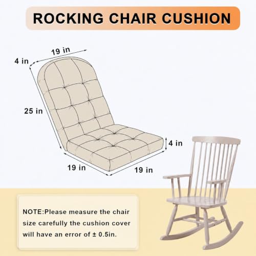 Rocking Chair Cushion - Chenille Fabric, High-Density Sponge, Durable Comfort Non-Slip Bottom Tufted Seat Pads with Ties, Chenille︱Cream, 44x19x4 inch - color: Cream