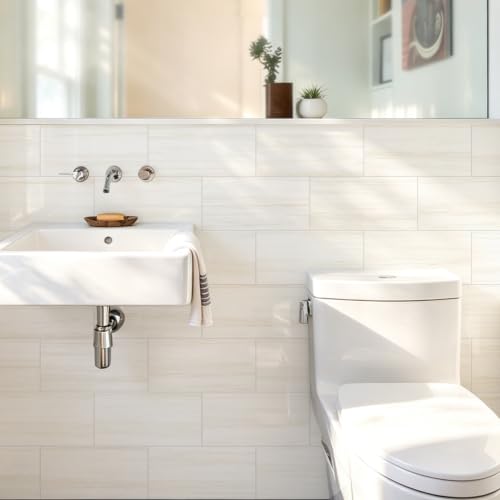 Vamos Tile Peel & Stick Backsplash, Glossy 22-Piece 6''x12'' Subway Tile - color: Dolomite with White Grout