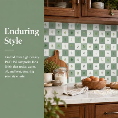 4 Pack Botanical Green Checkerboard Peel & Stick Wall Tiles 6"x6" - color: Botanical Green, size: 4 Pcs 6" x 6" x 0.05"