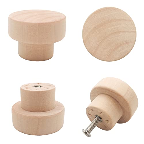 10PCS Wood Dresser Knobs Unfinished Wooden Cabinet Drawer Pulls 35mm - color: Flat Top Unfinished, size: 10 Pieces