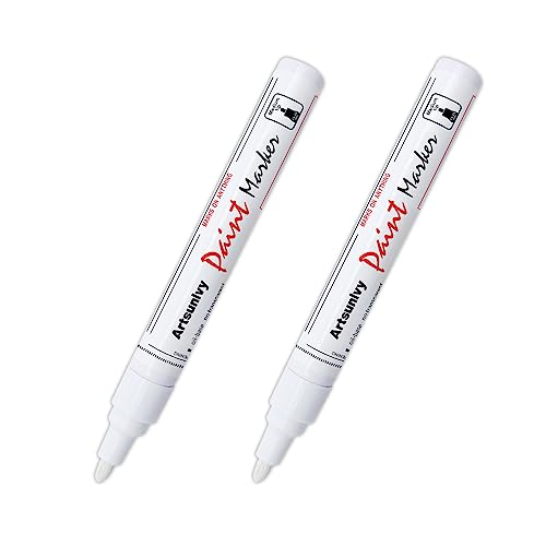 Artsunlvy White Paint Pens marking pens Permanent Markers - 2 Pack Oil Based Waterproof Markers for Tire, Rubber,Wood, Rocks, Metal, Canvas,Plastic, Dark Surface,Craft office Supplies,Medium Point - color: White