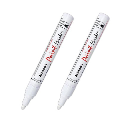 Artsunlvy White Paint Pens marking pens Permanent Markers - 2 Pack Oil Based Waterproof Markers for Tire, Rubber,Wood, Rocks, Metal, Canvas,Plastic, Dark Surface,Craft office Supplies,Medium Point - color: White