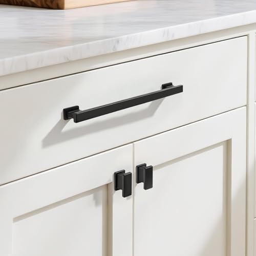 KNOBWELL 6 Pack Matte Black Solid Cabinet Pulls 7-9/16 Inch(192mm) Hole Center Kitchen Cabinet Handles,Cabinet Hardware for Cupboard Drawer Pulls - color: Matte Black, size: Hole Center：7-9/16 inch（192mm）