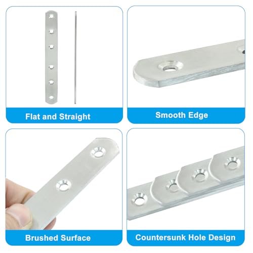 4 Pack 6 Inch Stainless Steel Flat Plate Straight Bracket - size: 6"-160mm-Silver
