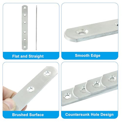4 Pack 6 Inch Stainless Steel Flat Plate Straight Bracket - size: 6"-160mm-Silver