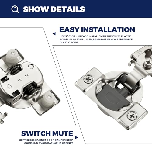 Satin Nickel Soft Close Cabinet Hinges,1/2 Inch Overlay,60 Pack (30 Pairs) - size: 1/2 inch Overlay