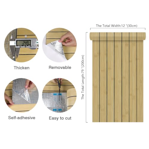 CHIHUT Natural Bamboo Faux Wood Grain Peel and Stick Wood Slat Wall Panels 12"x79" Acoustic Flexible Thick 3D Foam Wood Paneling for Kitchen Island Textured Renter Friendly Wall Covering Panels - color: Natural Bamboo-12"x79"