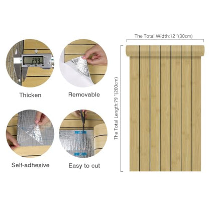 CHIHUT Natural Bamboo Faux Wood Grain Peel and Stick Wood Slat Wall Panels 12"x79" Acoustic Flexible Thick 3D Foam Wood Paneling for Kitchen Island Textured Renter Friendly Wall Covering Panels - color: Natural Bamboo-12"x79"
