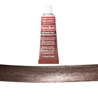 Rub n Buff Metallic Wax with Cotton Glove and 8" x 8" Cloth - Gilding Wax for a Smooth Adjustable Gloss Finish - Single 0.5oz/15ml Tube (Spanish Copper) - color: Spanish Copper
