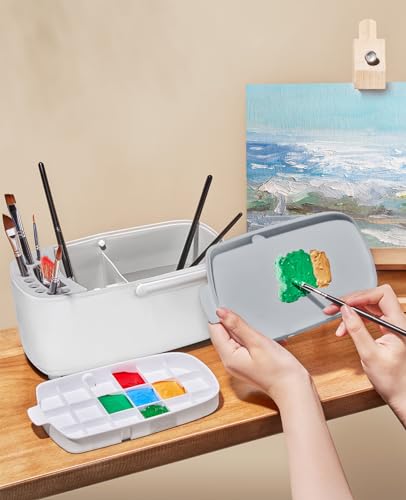 GAMENOTE Paint Brush Cleaner, Paint Brush Holder and Palette, White - color: White