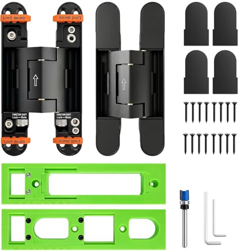 TamBee 7-Inch Heavy-Duty Self-Closing Hidden Door Hinge, Adjustable Invisible Hinge with Speed Control, Automatic Soft Close for Secret & Interior Doors, Support 132 Lbs, Includes Mortising Kit - color: Black, size: 7Inch Self Closing