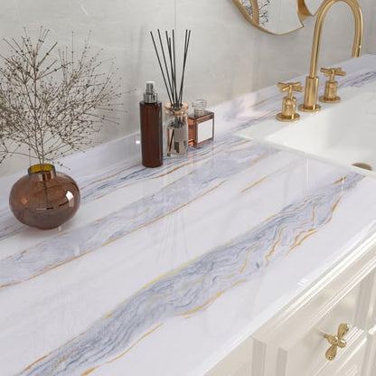 ICOOP White Marble Grey Gold Vein Contact Paper for Countertops 15.8"×276" - color: White Gold Grey, size: 15.8" x 276"