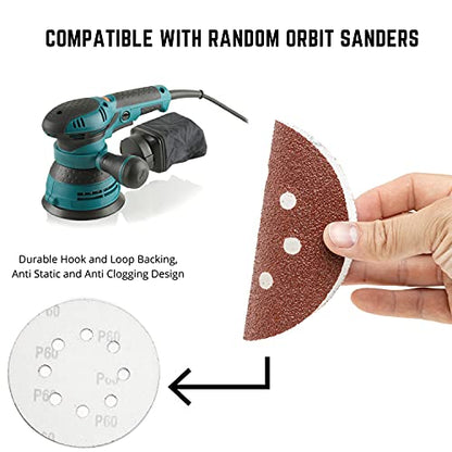 NEIKO 11271A 150 Piece Sanding Discs for 5” Orbital Sander, Hook and Loop, Sandpaper with 60, 80, 100, 120, 150, 180, 240, 320, 400, 600 Grit, Premium Aluminum Oxide, Solid Surface Sanding Pads - size: 5"