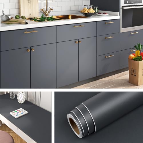 Livelynine 24x394 Gray Wallpaper Peel and Stick Removable Dark Grey Contact Paper for Cabinets Drawers Kitchen Vinyl Wrap Heavy Duty Cabinet Stickers Thick Counter Top Adhesive Covering Waterproof - size: 24" x 394"
