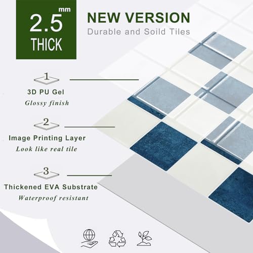 STICKGOO 10 Sheets Peel and Stick Backsplash - 9" x 9" 5D Adhesive Peel and Stick Tile Backsplash for Kitchen&Bathroom - color: White,Blue