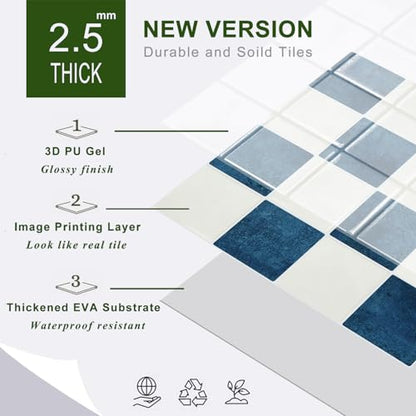 STICKGOO 10 Sheets Peel and Stick Backsplash - 9" x 9" 5D Adhesive Peel and Stick Tile Backsplash for Kitchen&Bathroom - color: White,Blue