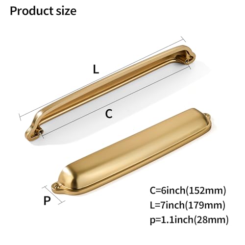 khtumeware 10 Pack Brushed Brass Cup Pulls 6 Inch Center to Center - Cabinet & Drawer Handles for Kitchen Hardware - color: Brushed Brass, size: 6"(152mm) Hole Center