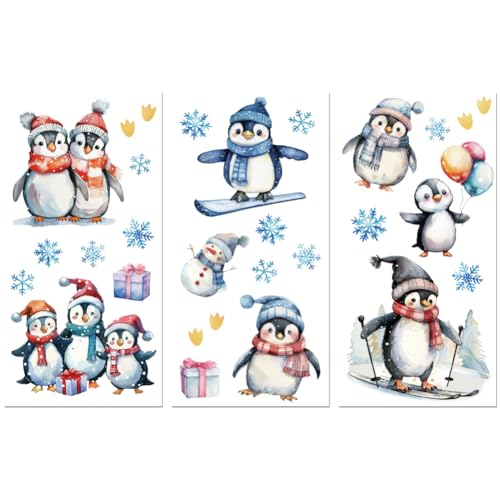 Peacoblue Winter Penguins Rub On Transfers for Furniture Craft 6"x12" - style: Winter Penguins and Snowflakes
