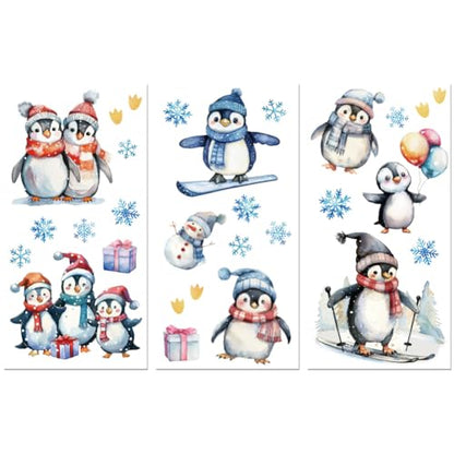 Peacoblue Winter Penguins Rub On Transfers for Furniture Craft 6"x12" - style: Winter Penguins and Snowflakes