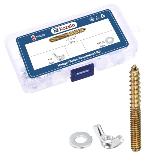 8pcs Hanger Bolts Assortment Kit 1/4"-20x2 Zinc Coated