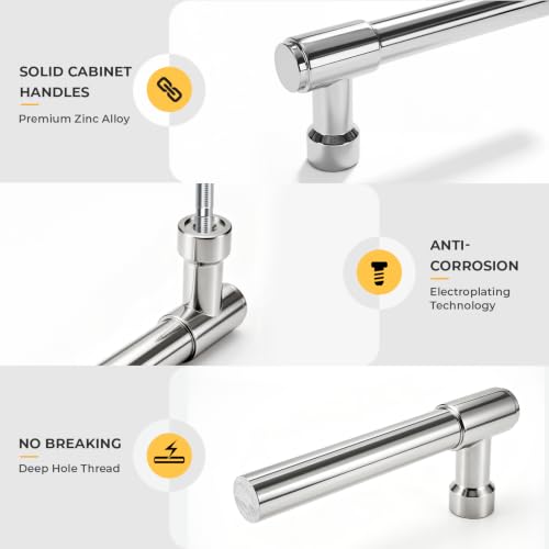Goldenwarm 10 Pack 5 Inch Polished Chrome Cabinet Pulls Modern Kitchen & Bathroom Hardware Heavy Duty Zinc Alloy Drawer Handles with Complete Screw Kit Consistent Finish for Whole-Home Renovations - color: Polished Chrome, size: 5 Inches Hole Center