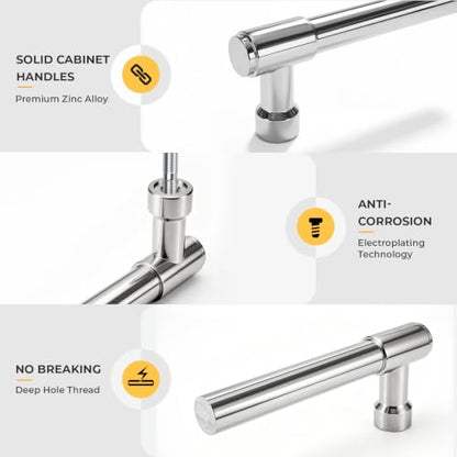 Goldenwarm 10 Pack 5 Inch Polished Chrome Cabinet Pulls Modern Kitchen & Bathroom Hardware Heavy Duty Zinc Alloy Drawer Handles with Complete Screw Kit Consistent Finish for Whole-Home Renovations - color: Polished Chrome, size: 5 Inches Hole Center