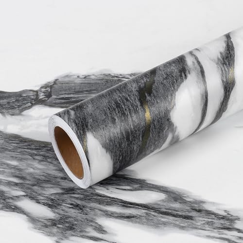 VEELIKE Black and White Gold Marble Contact Paper for Countertops Waterproof Peel and Stick Countertops 15.7''x118'' Self Adhesive Matte Marble Wallpaper Vinyl Counter Top Wrap for Kitchen Bathroom - size: 15.7" x 118"