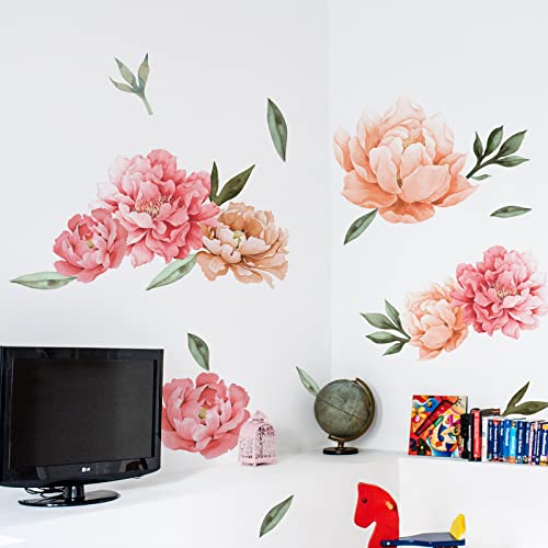 Watercolor Peony Flower Wall Decals for Living Room