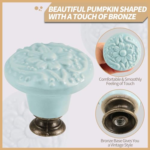 Ceramic Knobs, Embossed Floral Design - Light Blue, 20pcs - color: Light Blue