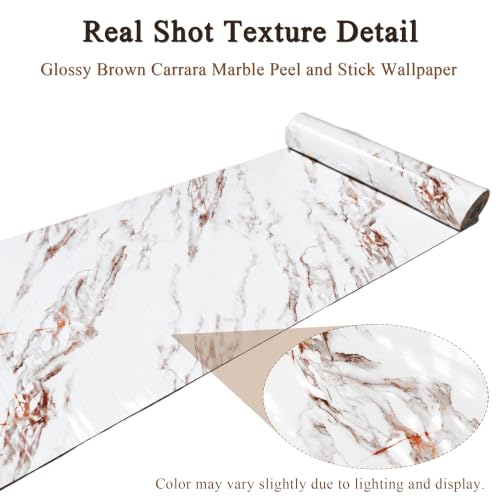 White Brown Marble Peel and Stick Wallpaper, 23.6 x 118 in - color: White Brown Marble, size: 23.6" x 118"