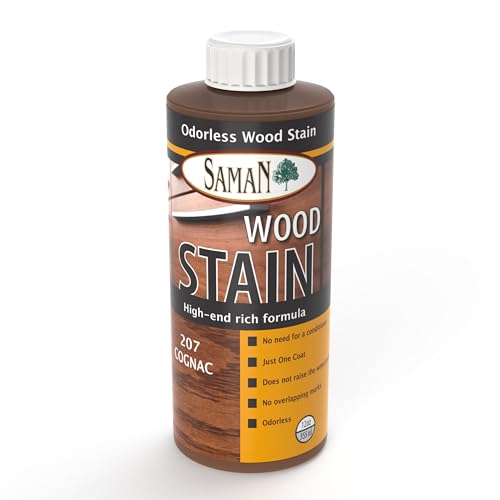 SamaN Interior Water Based Wood Stain - Natural Stain for Furniture, Moldings, Wood Paneling, Cabinets (Cognac TEW-207-12, 12 oz) - color: Cognac, size: 12 oz