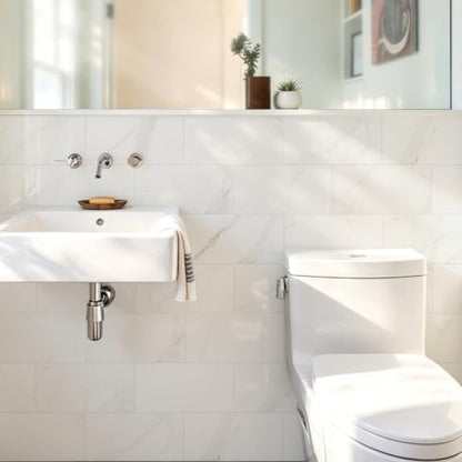 Vamos Tile Peel & Stick Backsplash, Glossy 22-Piece 6''x12'' Subway Tile - color: Statury White with White Grout