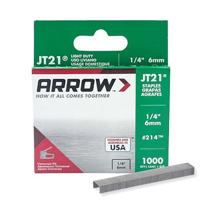 Arrow 214 JT21 Thin Wire Staples for Staple Guns and Staplers, Use for Upholstery, Crafts, General Repairs, 1/4-Inch Leg Length, 7/16-Inch Crown Width, 1000-Pack, Grey - size: 1/4 Inch