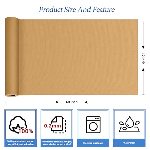 KING MOUNTAIN Canvas Iron on Patch,12"×60",Waterproof 100% Cotton Fabric Repair Patch,Used for Various Sofa,Tent,Clothes,Seats,Suitcases (Light Brown,Waterproof) - color: Light Brown, size: Canvas-12x60