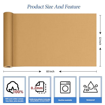 KING MOUNTAIN Canvas Iron on Patch,12"×60",Waterproof 100% Cotton Fabric Repair Patch,Used for Various Sofa,Tent,Clothes,Seats,Suitcases (Light Brown,Waterproof) - color: Light Brown, size: Canvas-12x60