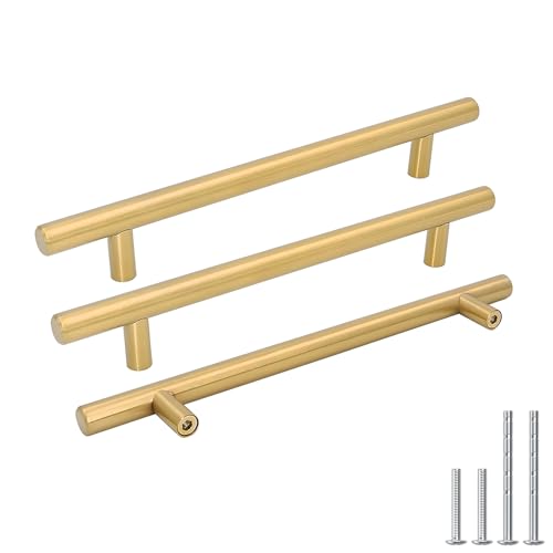 Goldenwarm 20 Pack 8-1/16" Gold Cabinet Handles Brushed Gold Cabinet Pulls - color: Gold, size: 8-1/16 Inch Hole Centers