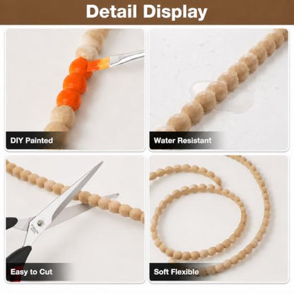 157" x 0.39" Flexible Decorative Bead Molding Trim Peel and Stick Paintable - color: Wood-13ft/10mm