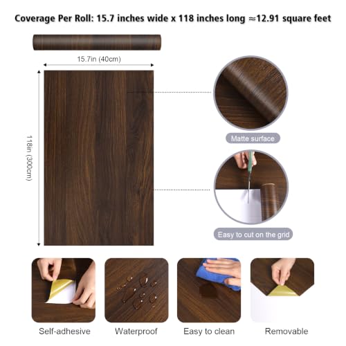 Walnut Wood Contact Paper Wood Grain Peel and Stick Countertops - color: Walnut Brown, size: 15.7" x 118"