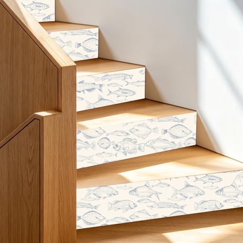 Peel and Stick Wallpaper, Light Blue Line Art Fish Pattern, 236in x 17.7in, Waterproof Vinyl, Removable Reusable, Eco-Friendly, for Bedroom Living Room Rental Apartment - color: Green03, size: 17.7" x 236.2"