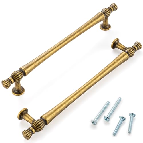 6-1/4 Inch Antique Brass Cabinet Pulls 10 Pack French Style P2408 - color: Antique Brass, size: 6-1/4" Hole Centers-10 Pcs
