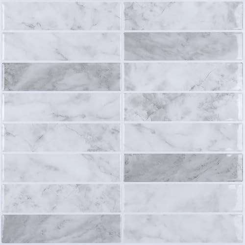VaryPaper 20 Sheets Grey White Marble Look Backsplash Peel and Stick Subway Tile Self Adhesive Vinyl Tile Waterproof Removable Sticky Backsplash for Renters Back Splash Stick on Tiles for Kitchen - size: 20 Sheets