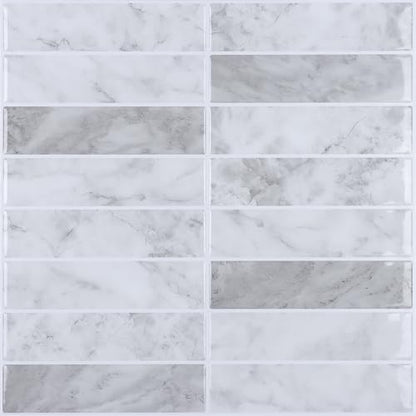 VaryPaper 20 Sheets Grey White Marble Look Backsplash Peel and Stick Subway Tile Self Adhesive Vinyl Tile Waterproof Removable Sticky Backsplash for Renters Back Splash Stick on Tiles for Kitchen - size: 20 Sheets
