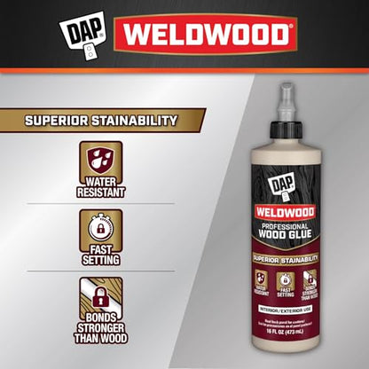 DAP Weldwood Professional Wood Glue, Yellow, 16 oz (7079800481)