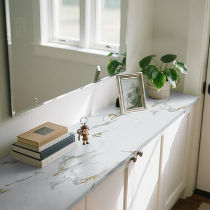 Marble Contact Paper Gold Peel and Stick Wallpaper for Kitchen Countertop - color: Gold/White, size: 11.8" x 78.7"