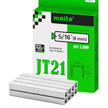 meite JT21 Staples, 5/16 Inch Galvanized Fine Wire Staples for Staple Gun - 7/16" Crown JT21 Staple Refill, Ideal for Upholstery, Crafts, Furniture (1 Case) - size: 5/16 Inch, style: 1 Case (30 Packs)