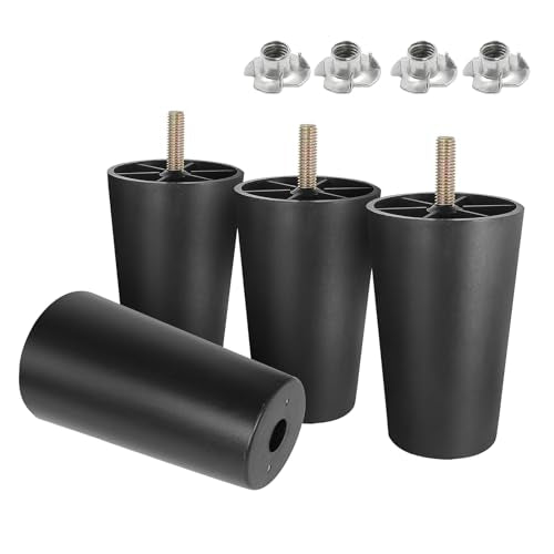 4pcs Plastic Furniture Leg 4-3/4" with T-nut, M8-1.25 Bolt, Widen - size: 4-3/4 Inch Widen, M8-1.25 Metric Thread Bolts