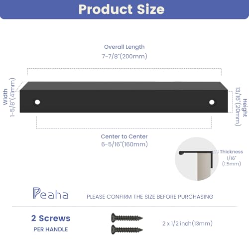 Peaha 25 Pack Kitchen Cabinet Handles 6-5/16" Black Drawer Pulls Edge Pulls - color: Black, size: Hole Centers:6-5/16in(160mm)