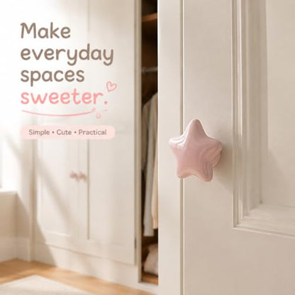Dnyta 6 Pcs Star Shaped Ceramic Knobs Glossy Ceramic Pulls Drawer Knobs - style: Pink,Star Shaped