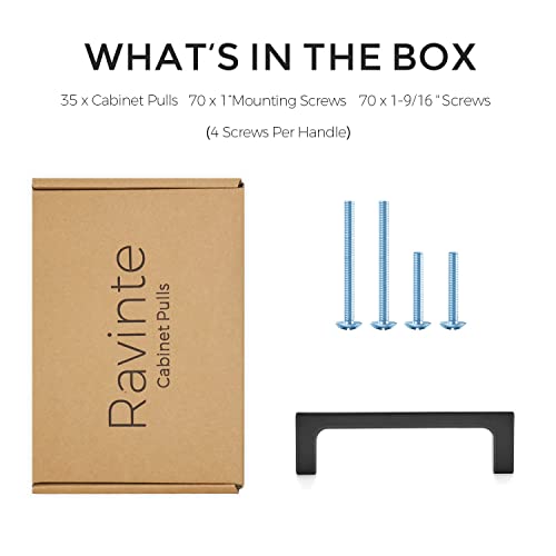 Ravinte Matte Black Kitchen Cabinet Handles 3-3/4 Inch Pulls 35 Pack - color: Matte Black, size: 3-3/4 Inches Hole Center
